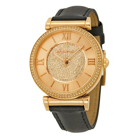 michael kors black leather watch